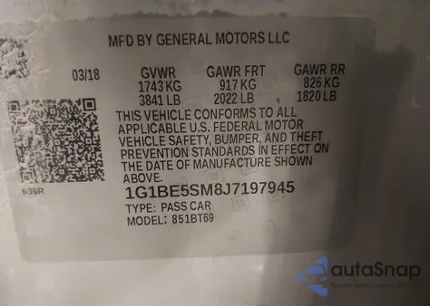 2018 Chevrolet Cruze Lt Auto from USA, damaged, VIN 1G1BE5SM8J7197945